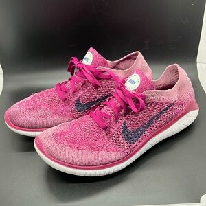 Women’s sz 9 Nike Free RN Fly Knit 942838-068 Plum Navy Running Shoes Sneakers
